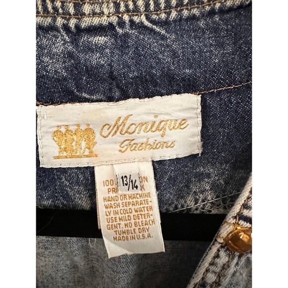 Monique Fashions 80s Acid Washed Blue Denim Gold Stud Shirt Jacket  13/14 - Picture 10 of 10